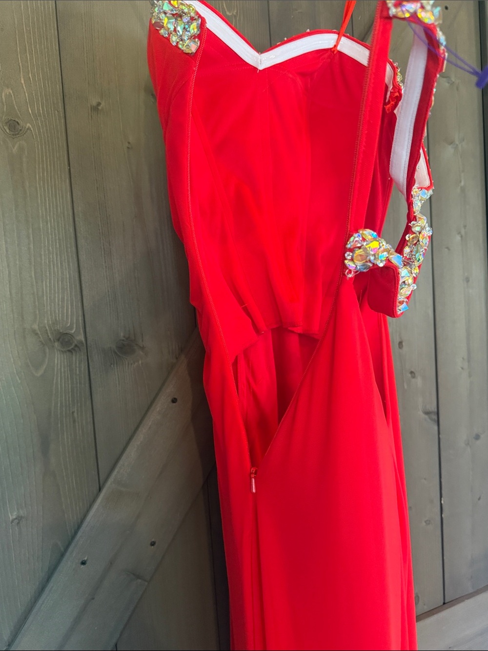 Authentic La Femme Red Strapless Gown with Sweatheart Neckline and Crossed Back - Picture 13 of 13